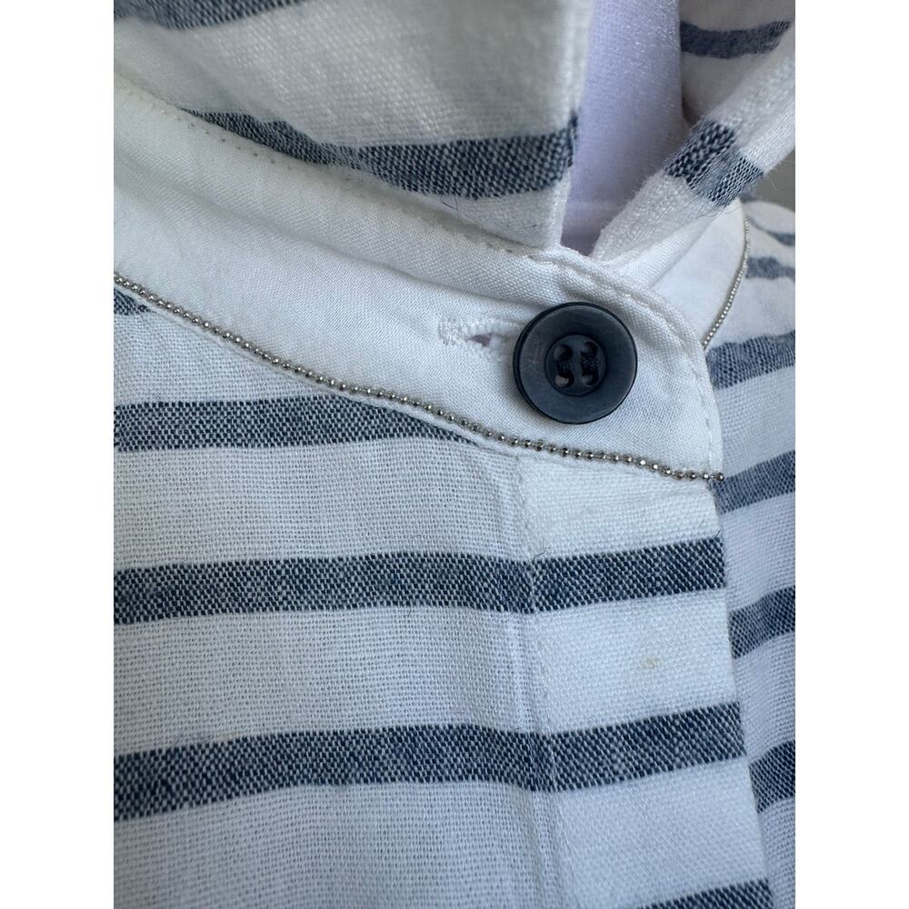 Lafayette 148 New York Button Down White Blue Stripe Tunic Small S Cotton Linen - Picture 6 of 10
